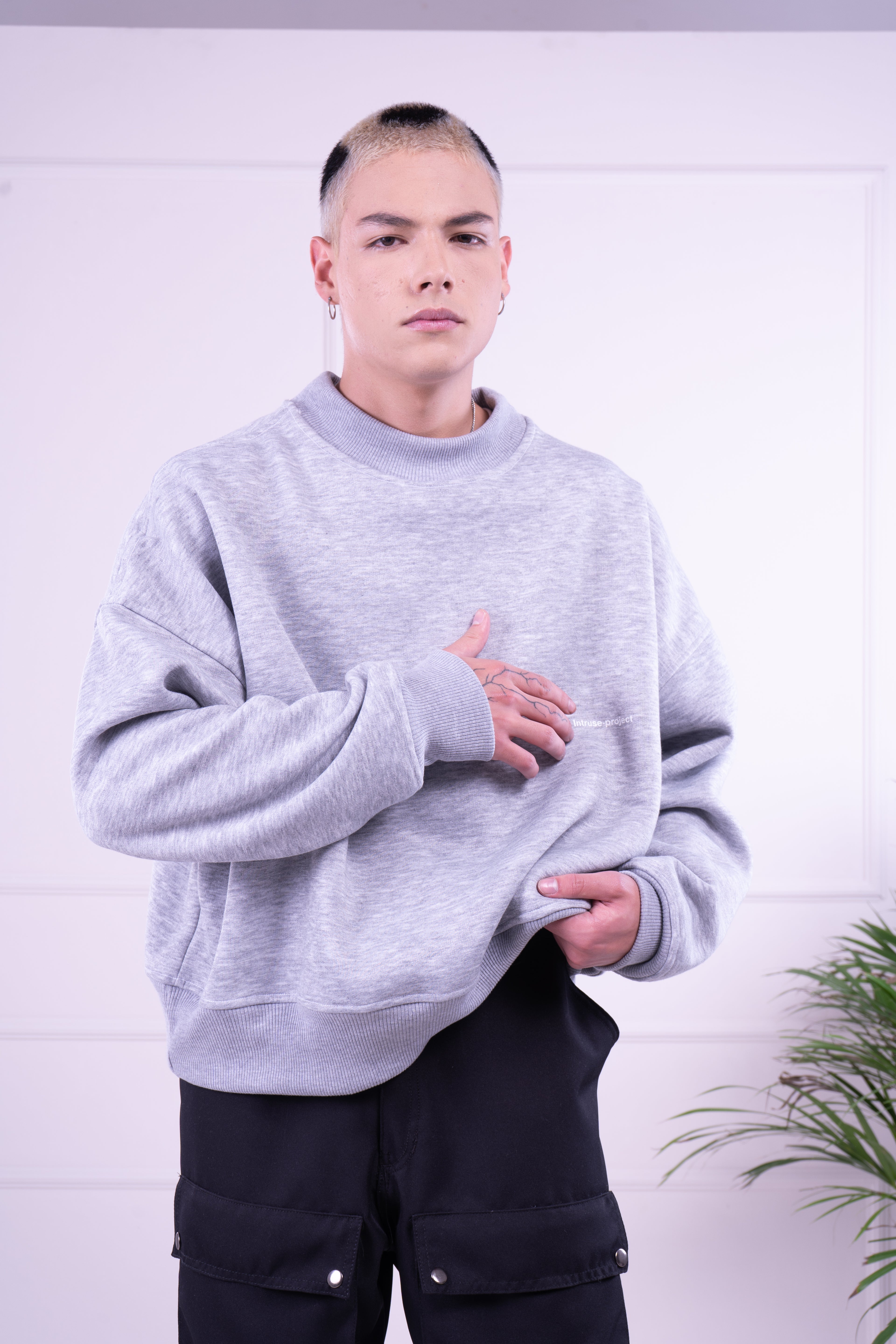 Cropped crewneck gris