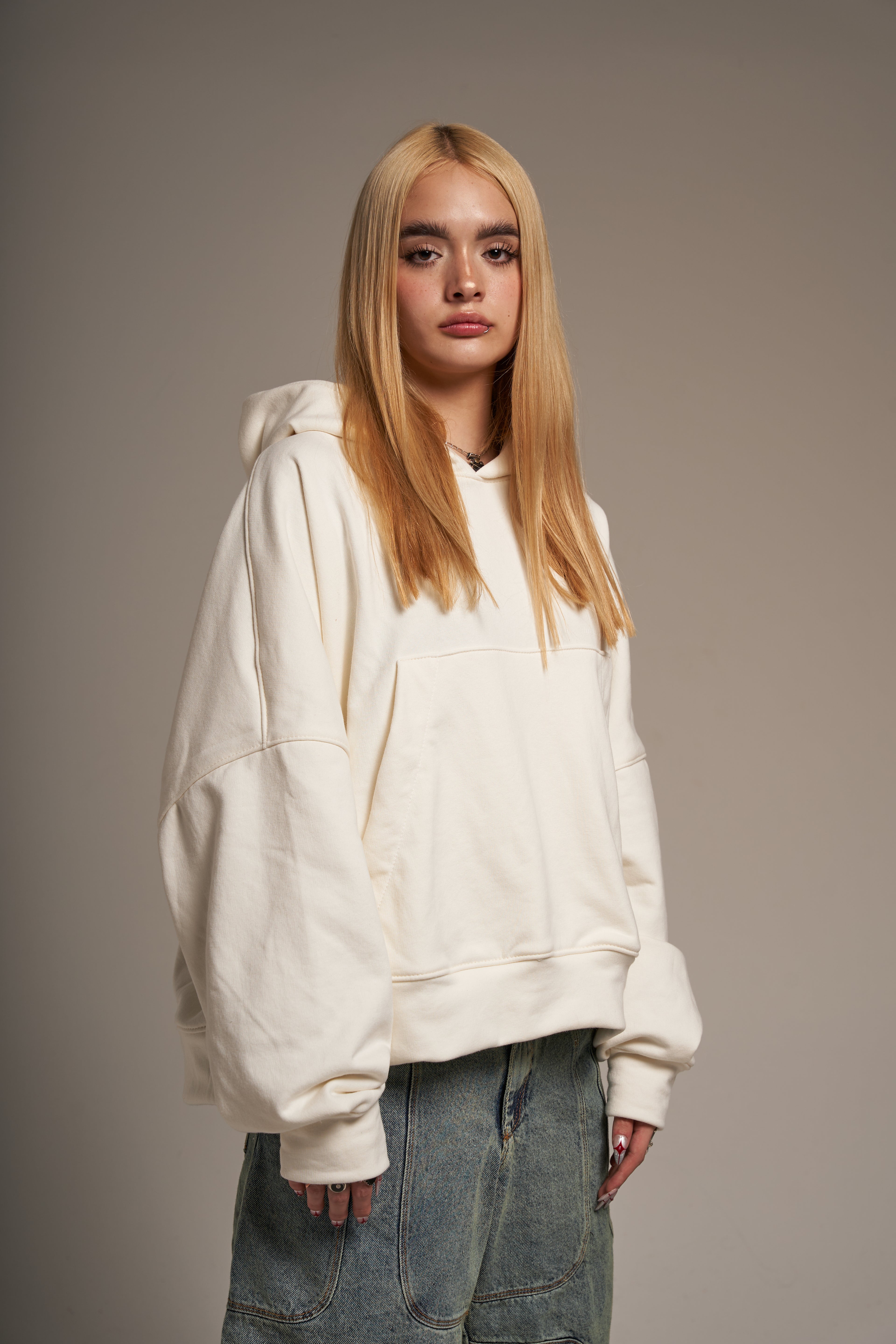 Oversize cropped hoodie V2 marfil
