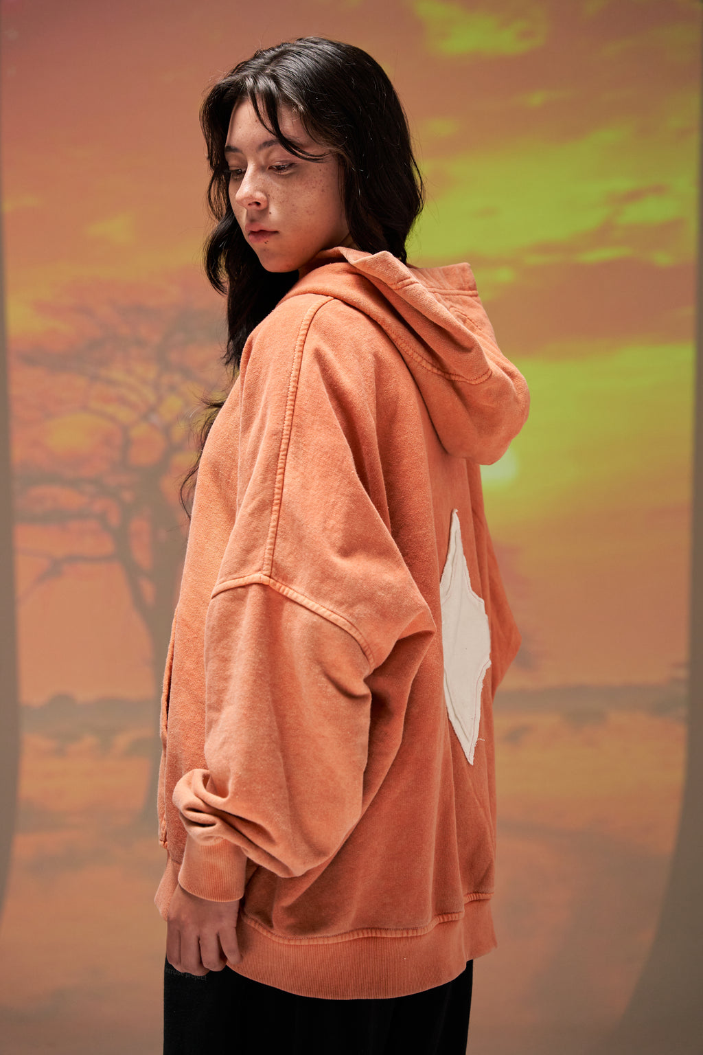 Superstar orange washed hoodie semi crop