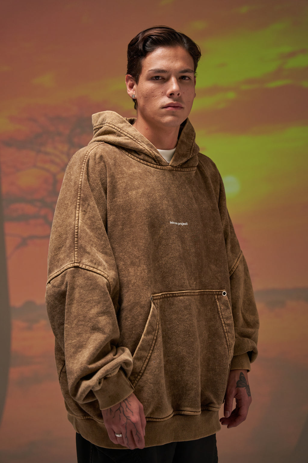 Superstar Brown washed hoodie semi crop