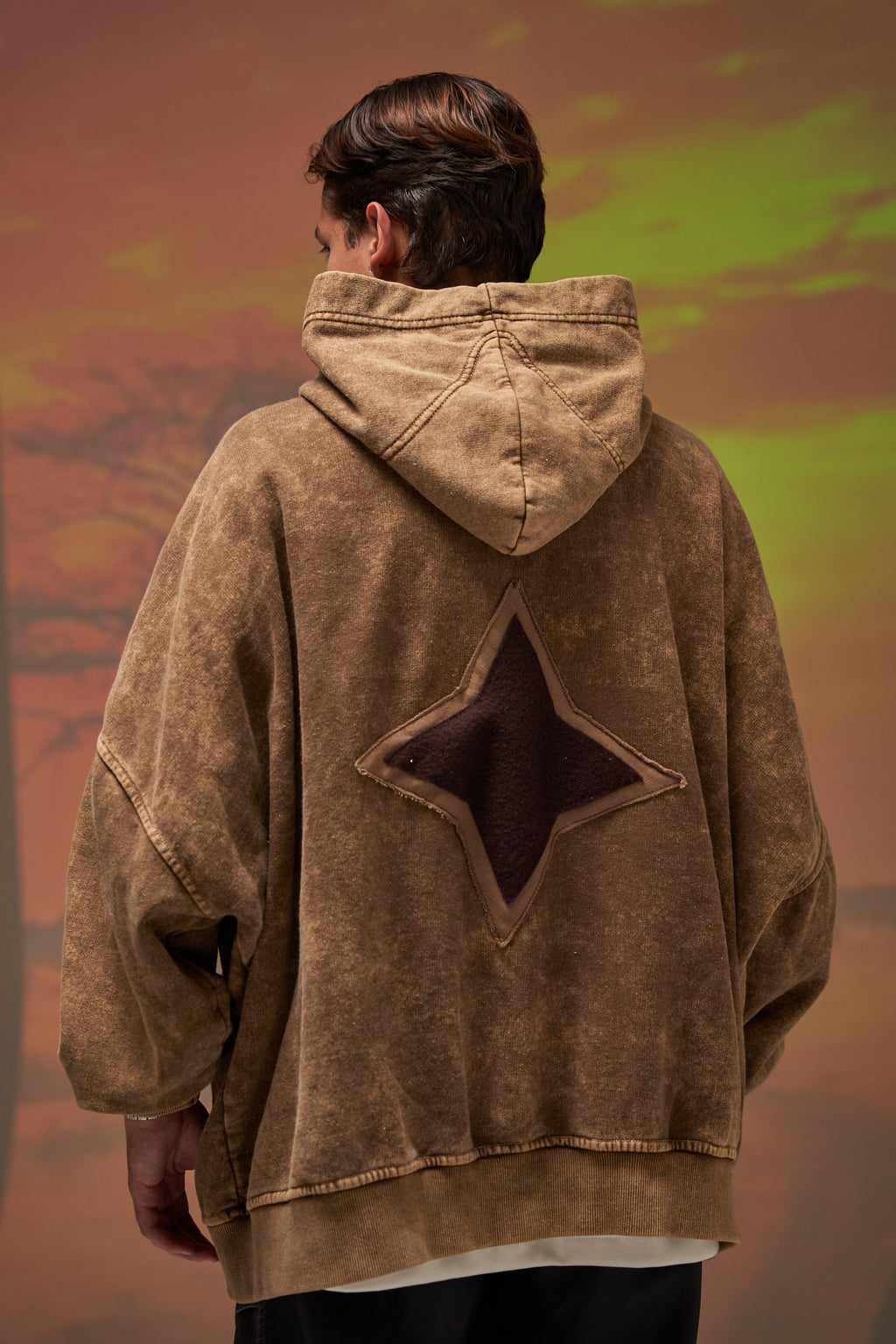 Superstar Brown washed hoodie semi crop