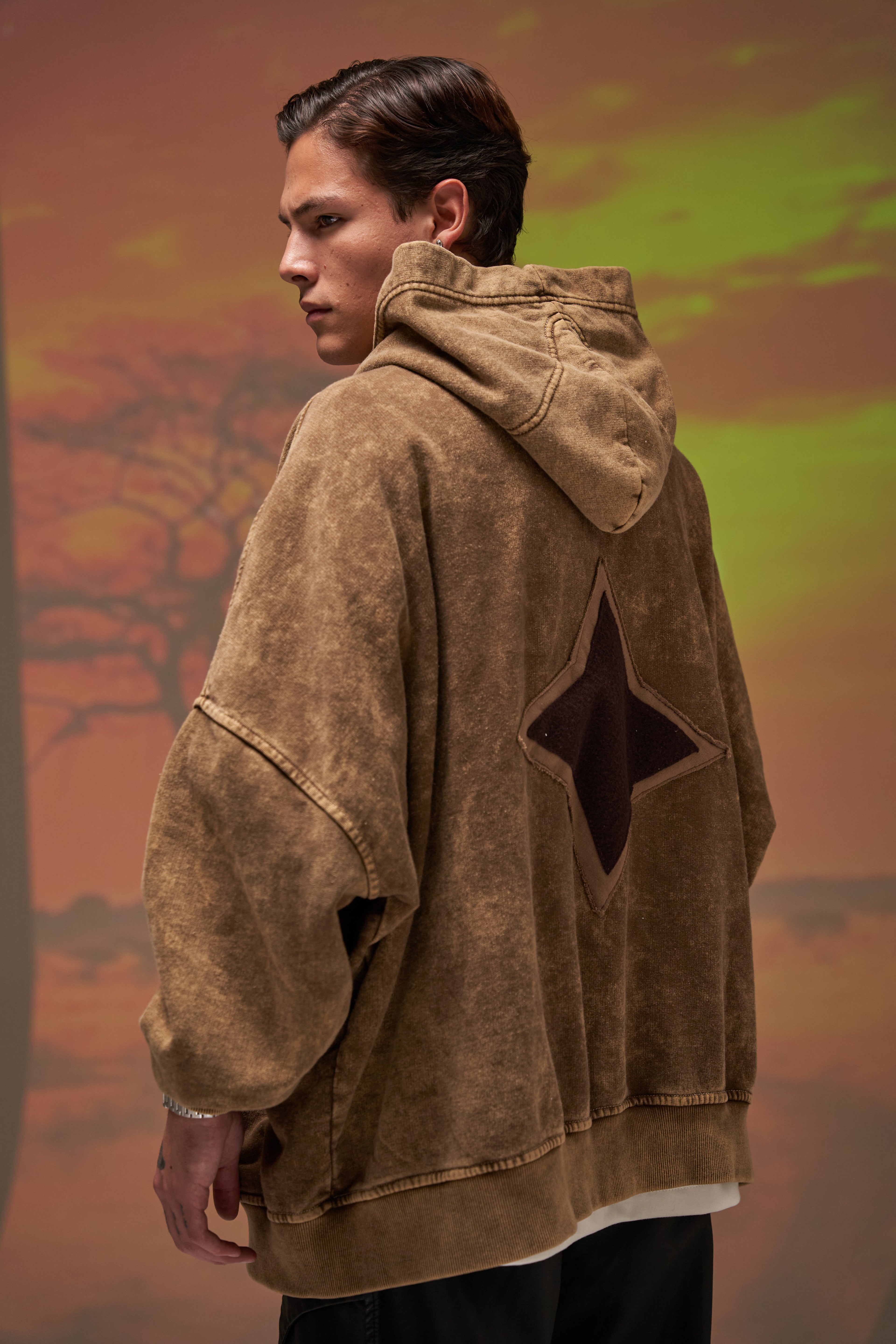 Superstar Brown washed hoodie semi crop
